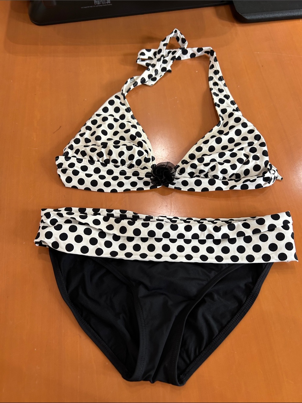 Kenneth Cole Reaction Black & White Polka Dot Halter Bikini Set